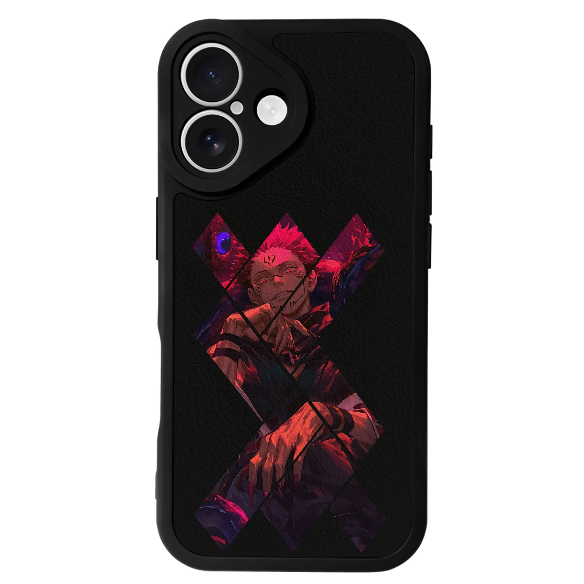 呪術廻戦 グッズ,両面宿儺 - IPhone 16シリーズ対応 ・ シリコンスマホケース ・ レザー調 ・ 高精度フィット ・ 耐衝撃 ・ ワイヤレス充電対応 ・ 精密カット